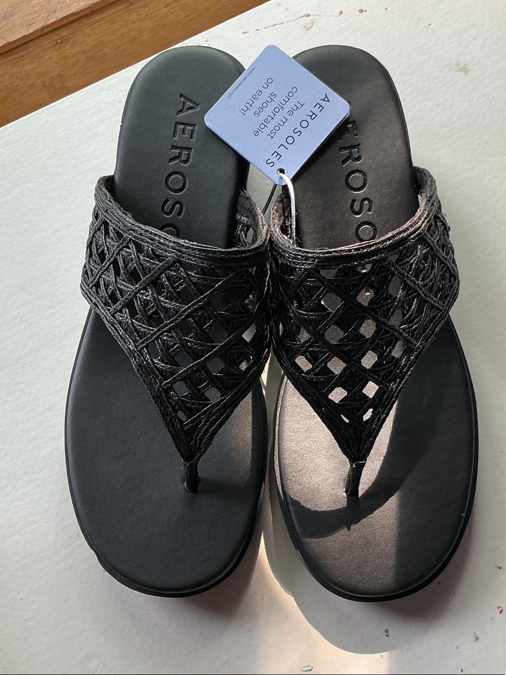AEROSOLES Black Woven Thong Sandals